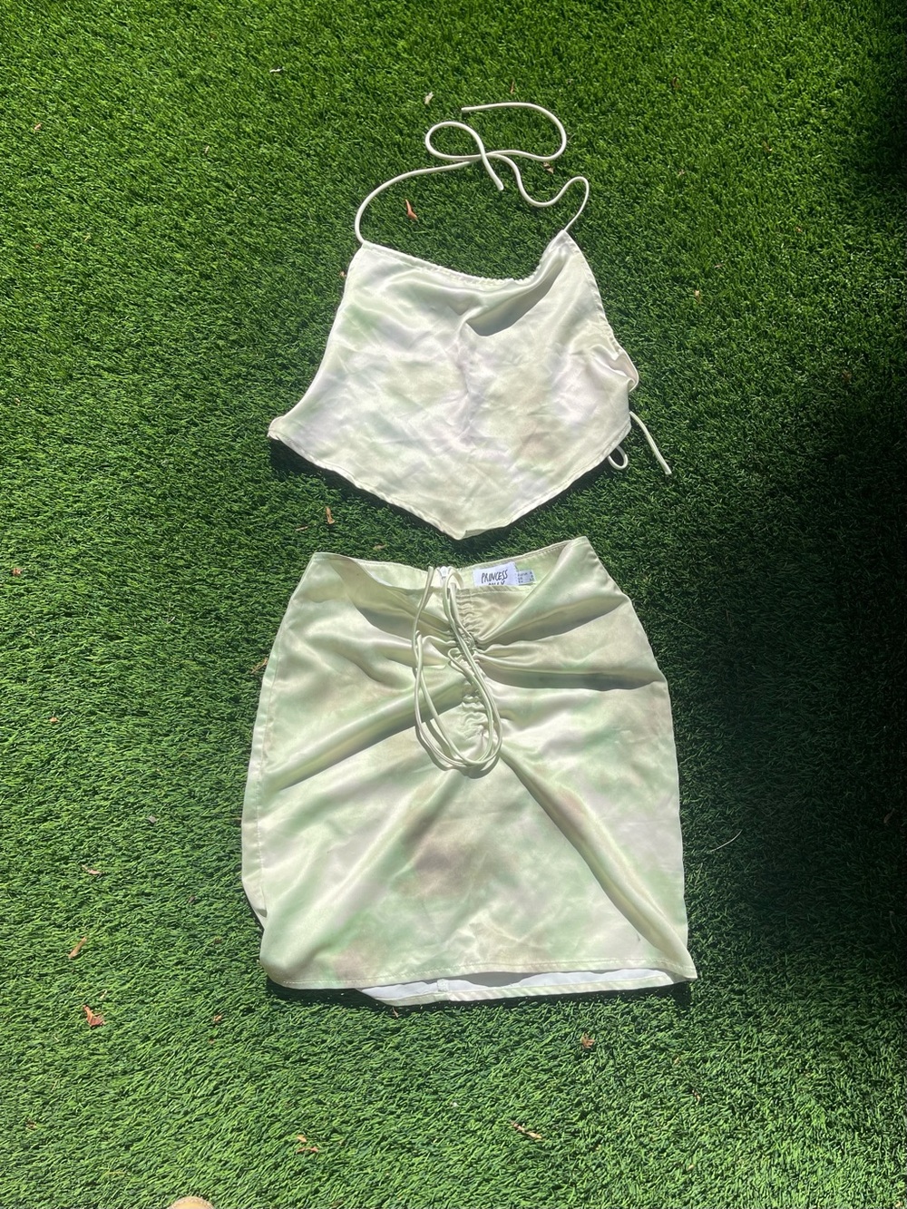 Princess Polly Light Green Satin Ruched Mini Skirt